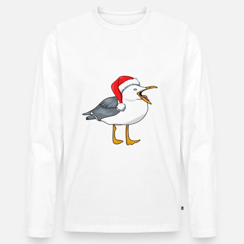 möwe mit weihnachtsmütze - Männer Premium Bio Langarmshirt - Weiß