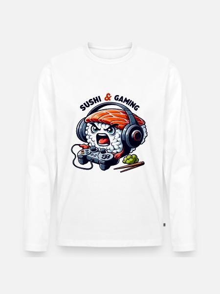 Sushi playing video games - Men's Premium Organic Long Sleeve Shirt - white
