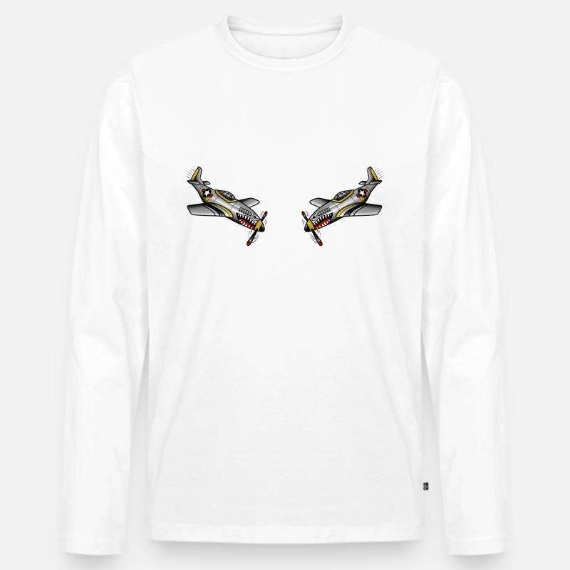 Old School Tattoo Kampfjet - Männer Premium Bio Langarmshirt - Weiß