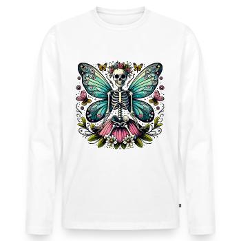 Skeleton Fairy with Flowers and Butterflies - Men's Premium Organic Long Sleeve Shirt - white - Front - Nico (187cm)