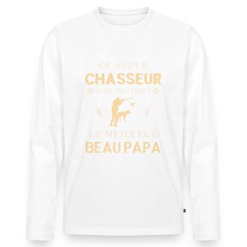 Meilleur Super Beau Papa Chasseur Chasse - T-shirt manches longues Premium bio Homme - blanc - Devant - Nico (187cm)