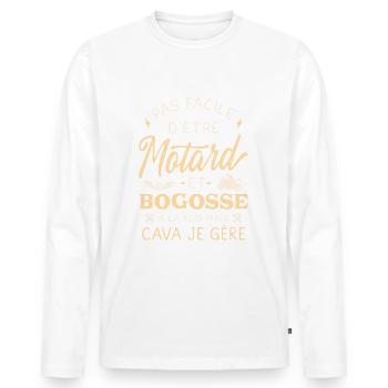 Motard Bogosse Moto Humour - T-shirt manches longues Premium bio Homme - blanc - Devant - Nico (187cm)