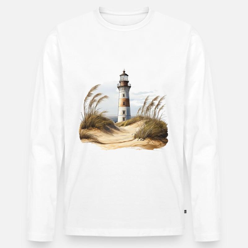 Leuchtturm hinter den Dünen - Männer Premium Bio Langarmshirt - Weiß