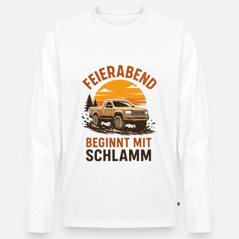 Feierabend beginnt mit Schlamm - Männer Premium Bio Langarmshirt - Weiß