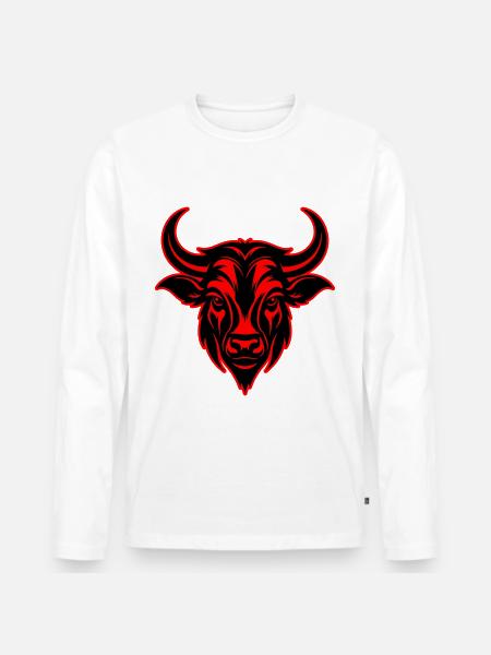 Bull Horns Head Silhouette - Men's Premium Organic Long Sleeve Shirt - white