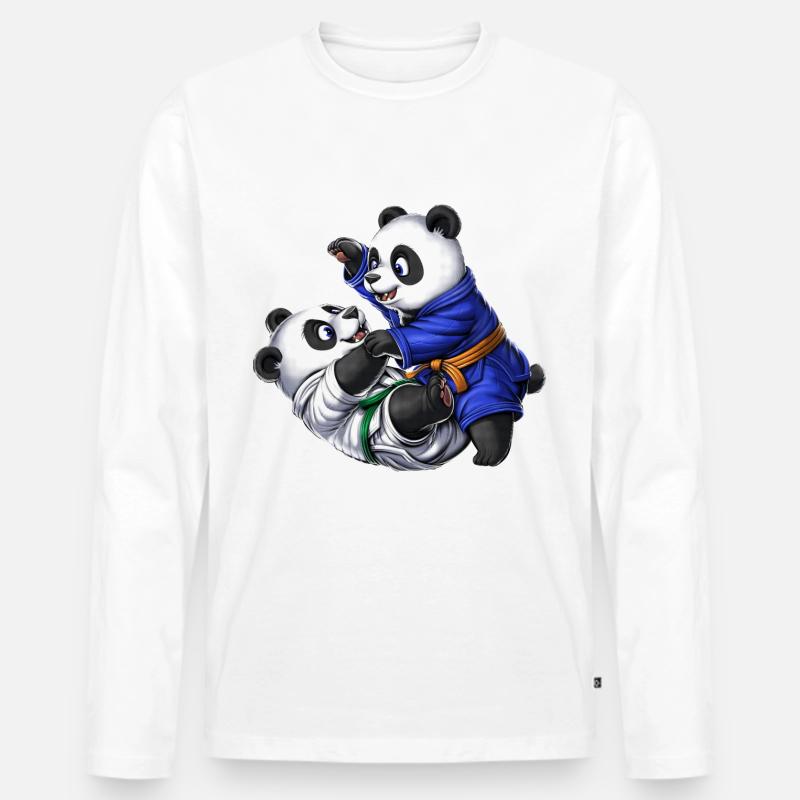 Pandabären Jiu-Jitsu - Männer Premium Bio Langarmshirt - Weiß