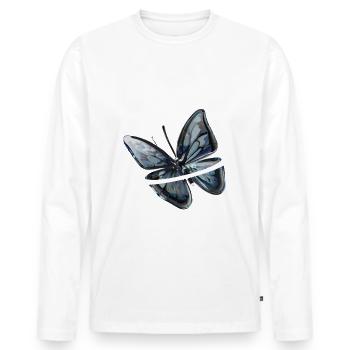Papillon où l’élégance prend son envol - T-shirt manches longues Premium bio Homme - blanc - Devant - Nico (187cm)