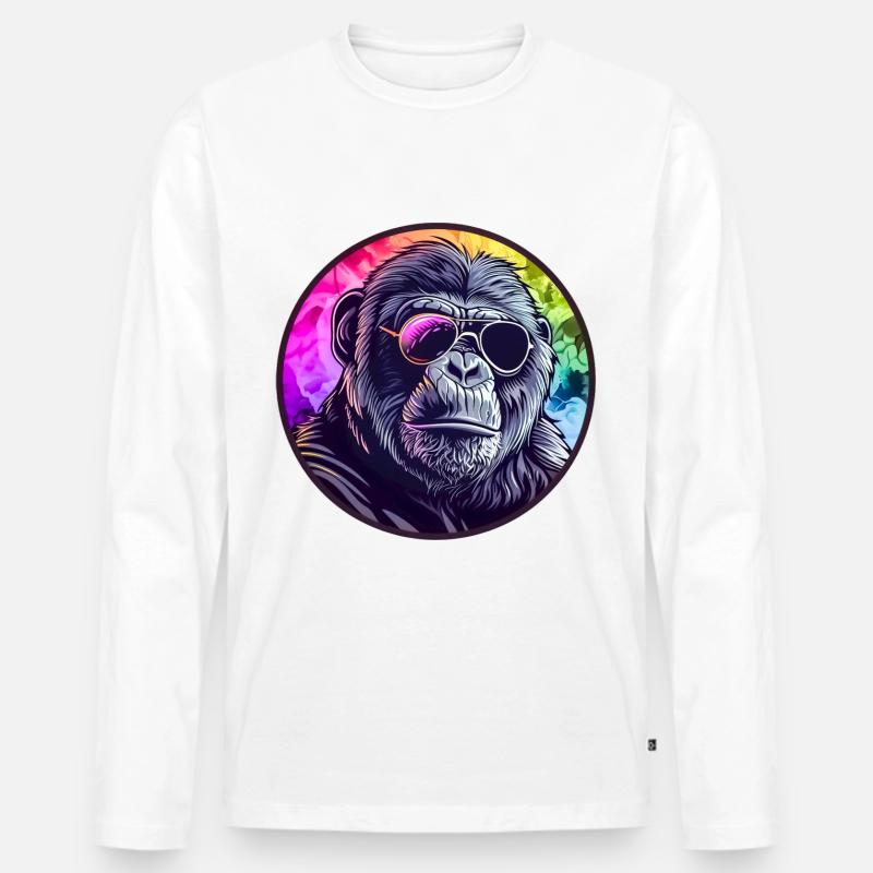 Cooler Gorilla mit Brille - Männer Premium Bio Langarmshirt - Weiß