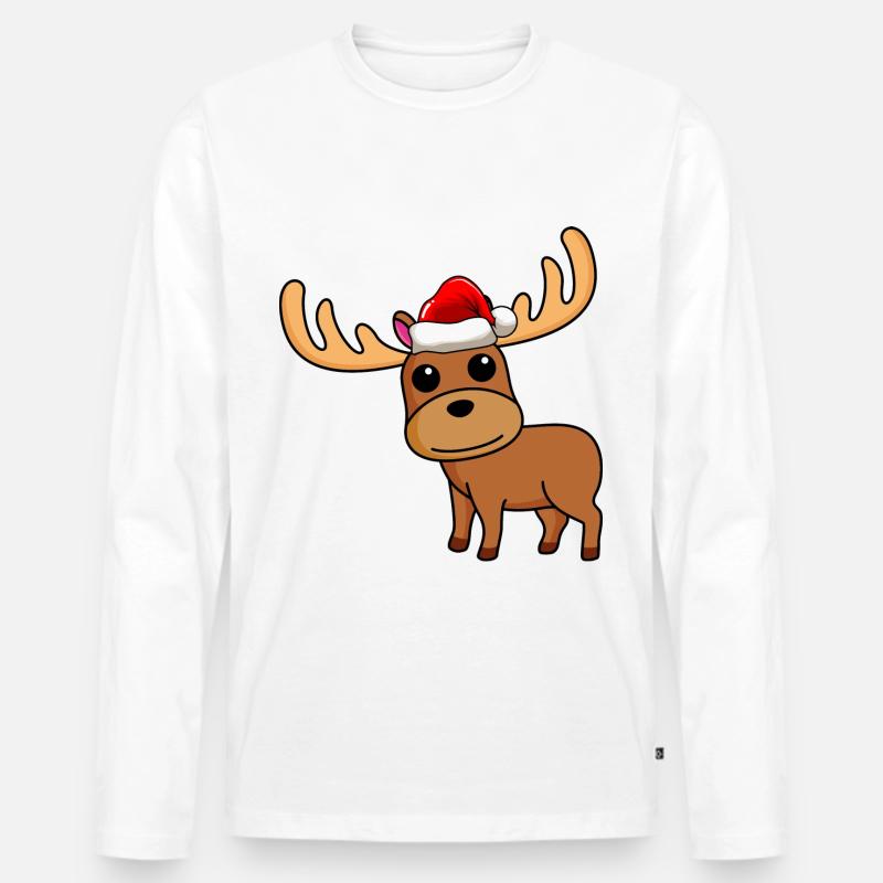 Elch Comic Weihnachten - Männer Premium Bio Langarmshirt - Weiß