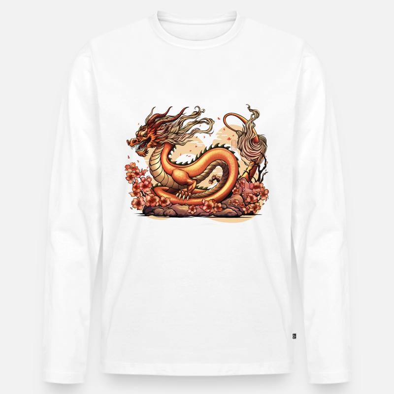 Ryū Japanischer Drache - Männer Premium Bio Langarmshirt - Weiß