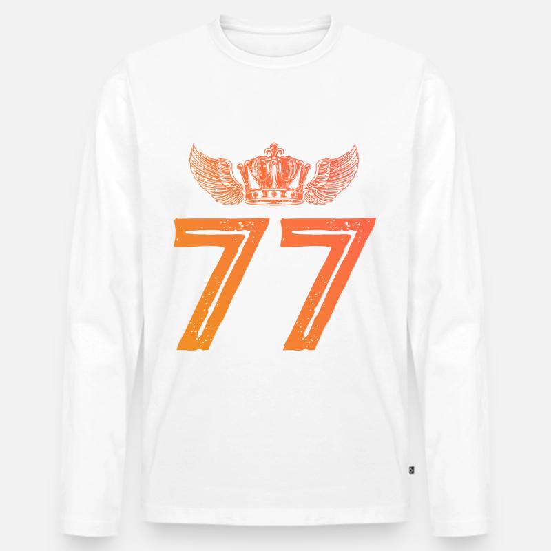 77 Zahl Krone - Männer Premium Bio Langarmshirt - Weiß