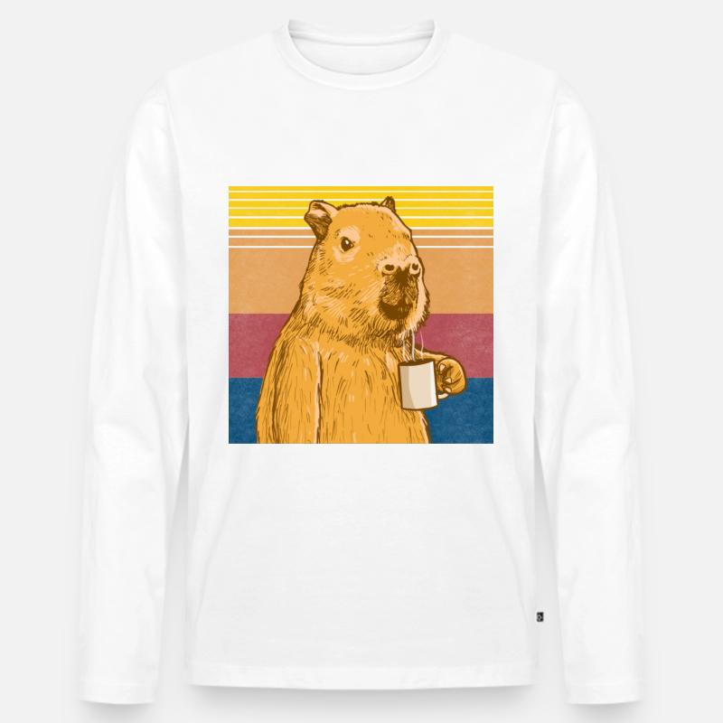 Capybara mit Kaffee - Männer Premium Bio Langarmshirt - undefined