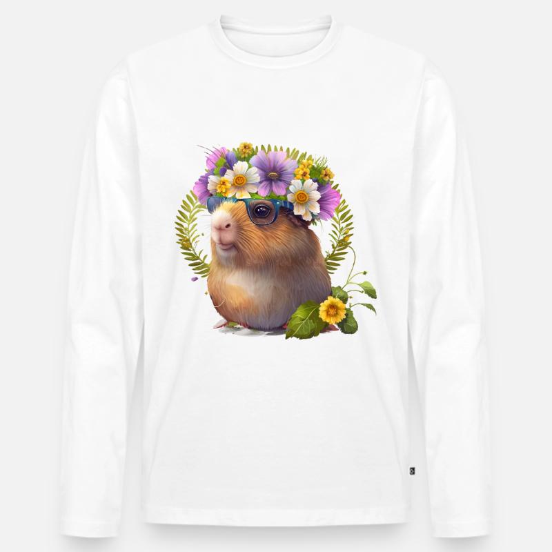 Cochon d’Inde mignon - T-shirt manches longues Premium bio Homme - blanc