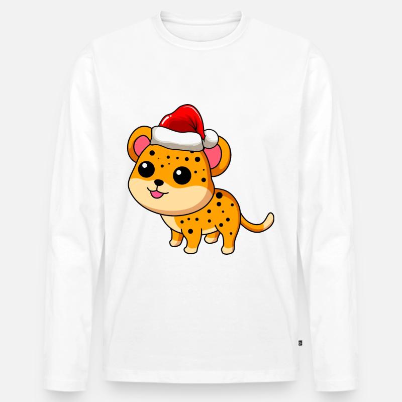 Leopard Comic Weihnachten - Männer Premium Bio Langarmshirt - Weiß