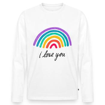 Amour graphique câlins et baisers arc-en-ciel - T-shirt manches longues Premium bio Homme - blanc - Devant - Nico (187cm)