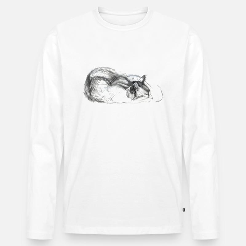 Katze schlafend - Männer Premium Bio Langarmshirt - Weiß