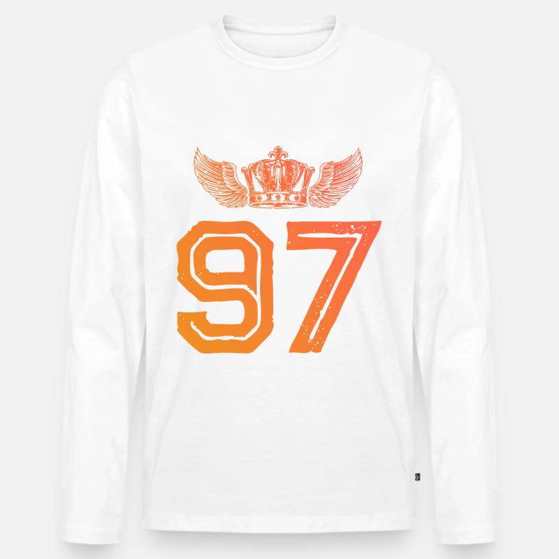 97 Zahl Krone - Männer Premium Bio Langarmshirt - Weiß