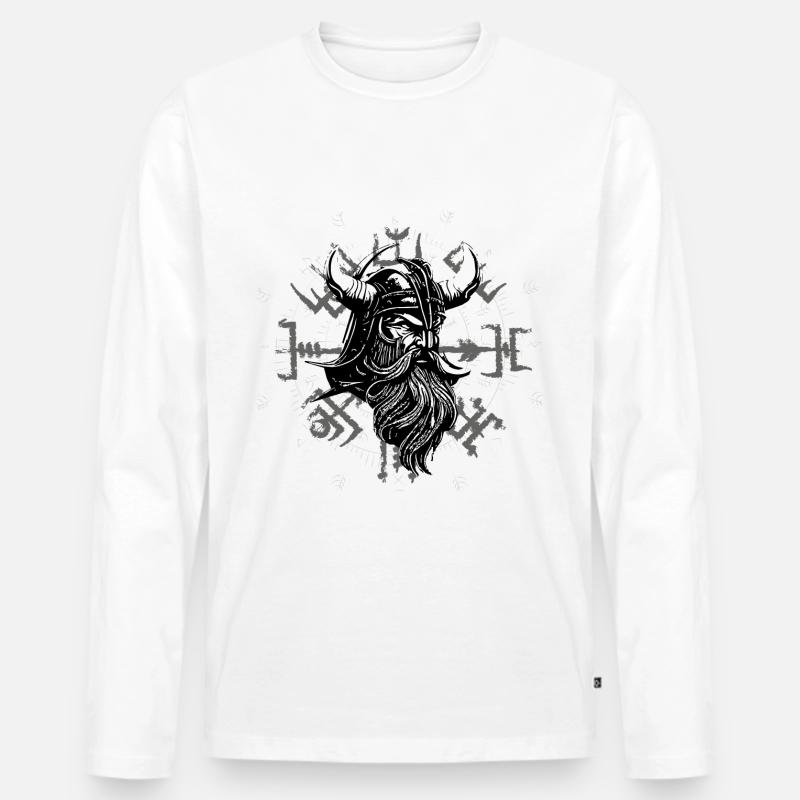 Vegvísir mit Wikingerkopf - Männer Premium Bio Langarmshirt - Weiß
