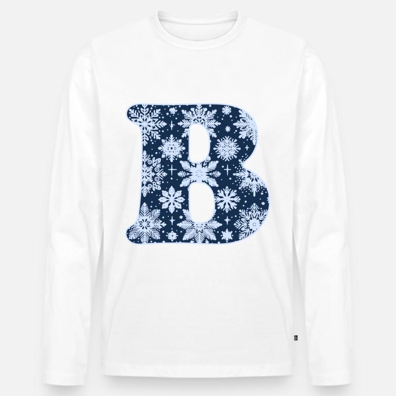 Buchstabe B Schneeflocken - Männer Premium Bio Langarmshirt - Weiß