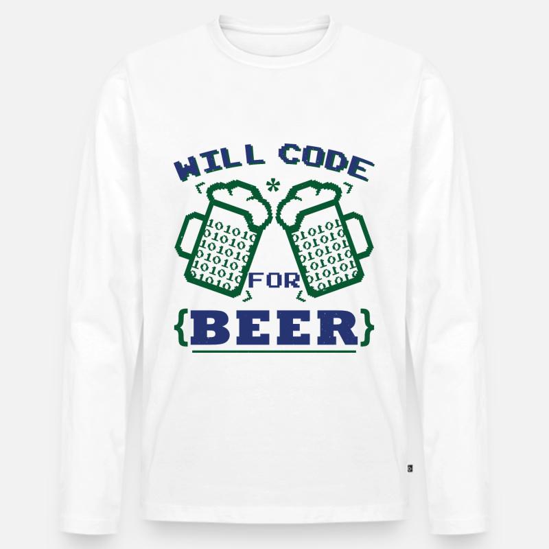 Funny Beer Coding Coder - Men's Premium Organic Long Sleeve Shirt - white
