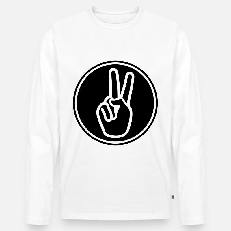 Hand Peace - Männer Premium Bio Langarmshirt - Weiß