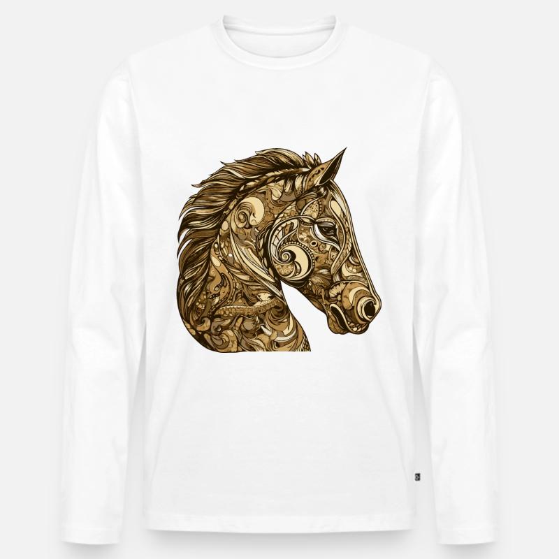 Pferd Kopf Tier - Männer Premium Bio Langarmshirt - Weiß