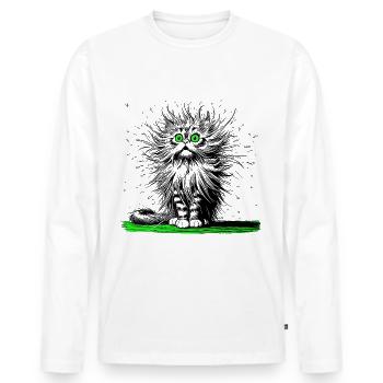 Katze, Comic, witzig, lustig - Männer Premium Bio Langarmshirt - Weiß - Vorne - Nico (187cm)