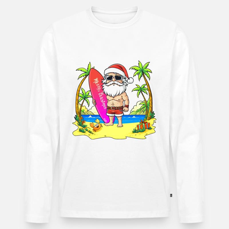 Weihnachtsmann-Surfer - 🎅 2 - Männer Premium Bio Langarmshirt - Weiß
