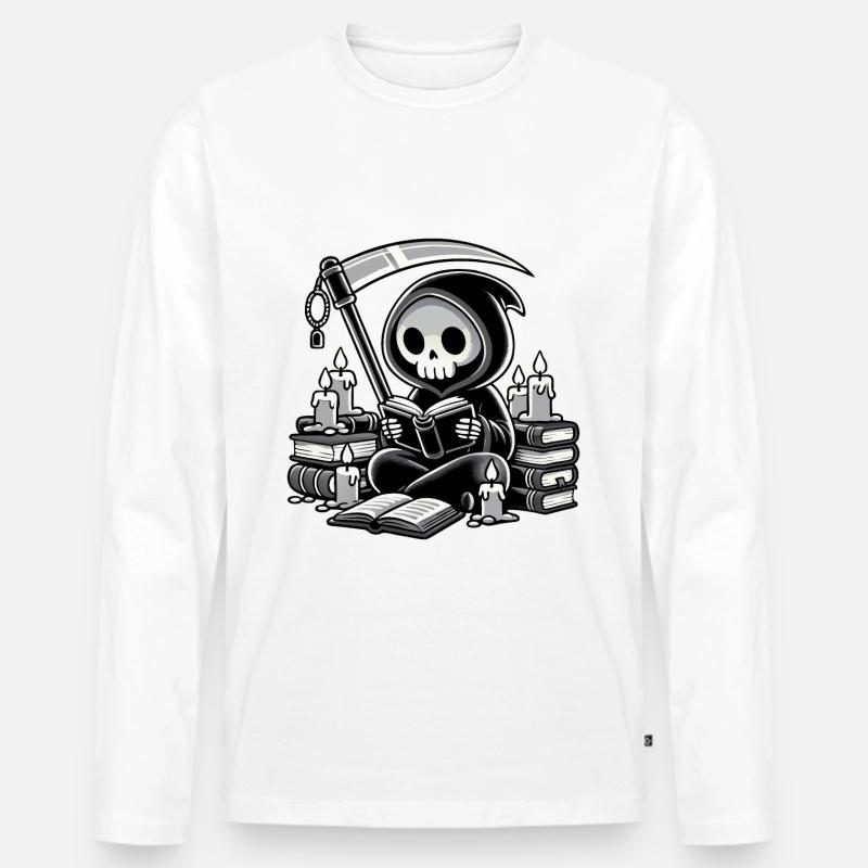 Niedlicher Sensenmann Buchliebhaber - Männer Premium Bio Langarmshirt - Weiß
