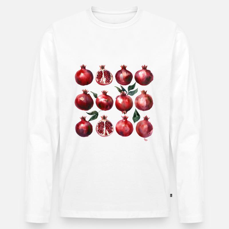 Granatapfel Aquarell Kunst - Männer Premium Bio Langarmshirt - Weiß