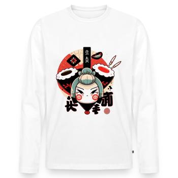 Geisha japonaise mystique traditionnelle de sushis - T-shirt manches longues Premium bio Homme - blanc - Devant - Nico (187cm)