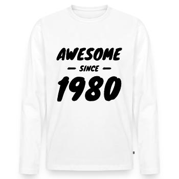 1980 Jahrgang Awesome Since 1980 Geschenkidee - Männer Premium Bio Langarmshirt - Weiß - Vorne - Nico (187cm)