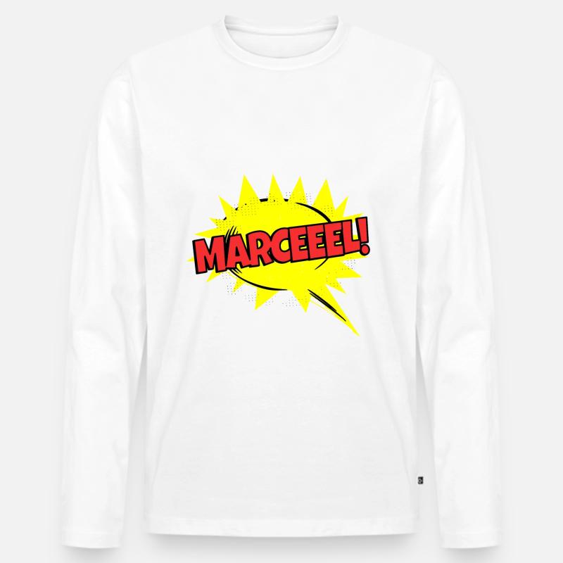 Marcel Navn Sjov tale Bubble Marceeel! - Premium økologisk langærmet T-shirt til mænd - hvid