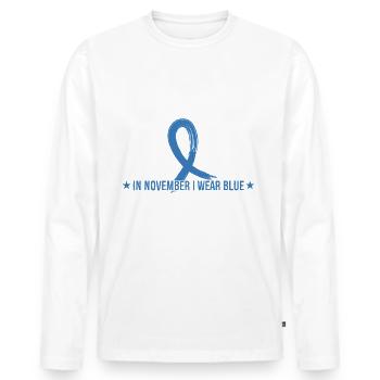 Im November trage ich Blau - Männer Premium Bio Langarmshirt - Weiß - Vorne - Nico (187cm)