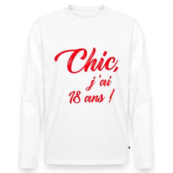 anniversaire chic j'ai 18 ans ! rouge - T-shirt manches longues Premium bio Homme - blanc - Devant - Nico (187cm)