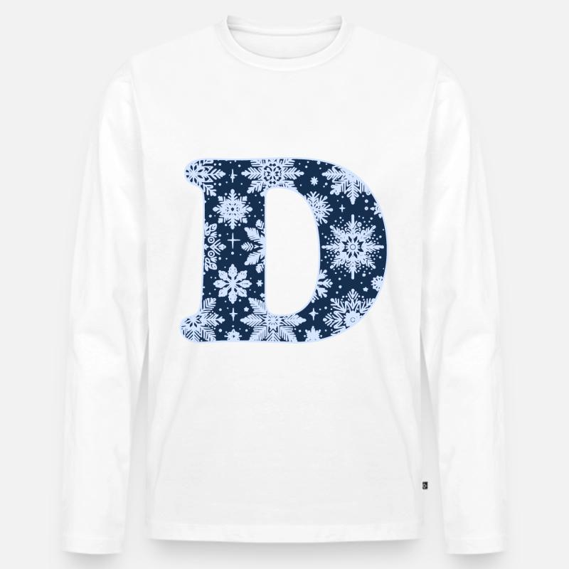 Buchstabe D Schneeflocken - Männer Premium Bio Langarmshirt - Weiß