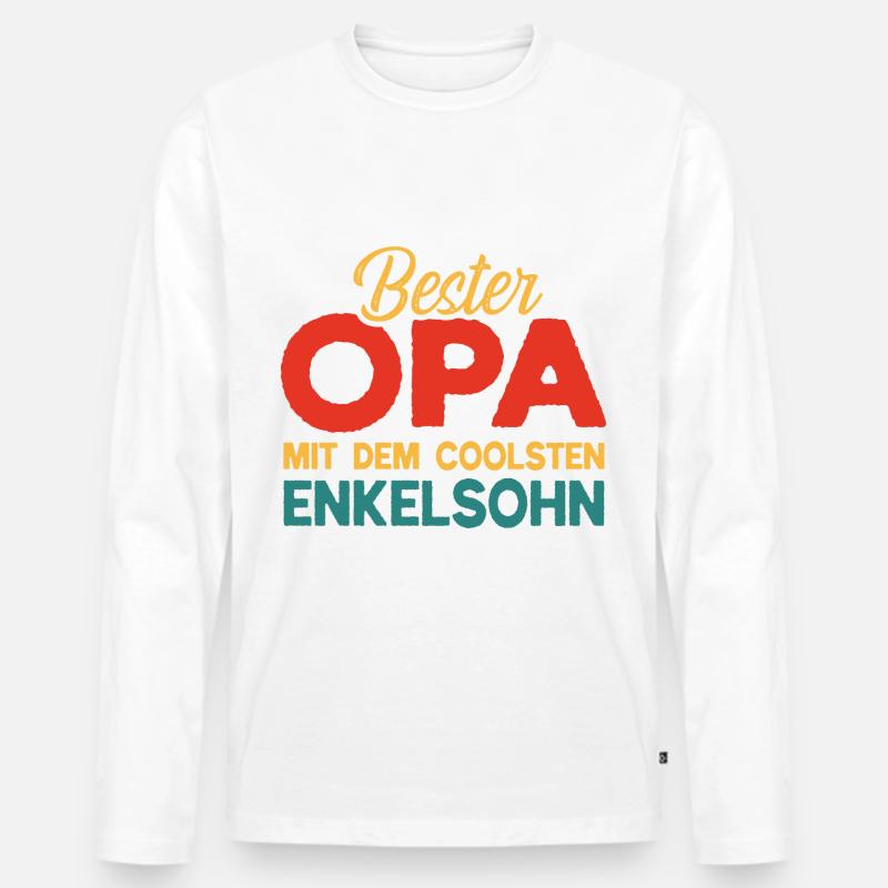Bester Opa mit dem coolsten Enkelsohn - Männer Premium Bio Langarmshirt - Weiß