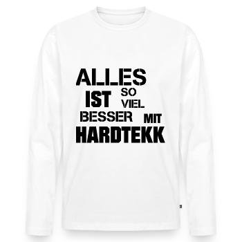 Hardtekk - Merch - Tekk - Geschenk - Männer Premium Bio Langarmshirt - Weiß - Vorne - Nico (187cm)