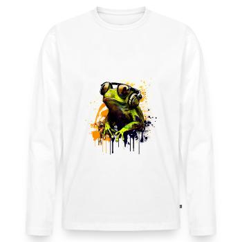 Cooler Frosch mit Sonnenbrille und Kopfhörern - Männer Premium Bio Langarmshirt - Weiß - Vorne - Nico (187cm)