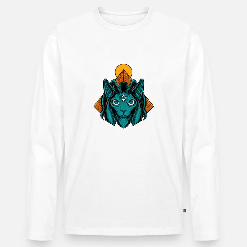 Ägypten Katze Pyramide Geschenk - Männer Premium Bio Langarmshirt - Weiß