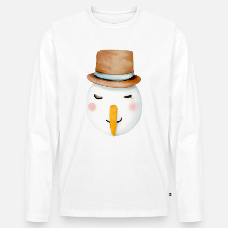 Retro Schneemann Gesicht - Männer Premium Bio Langarmshirt - Weiß