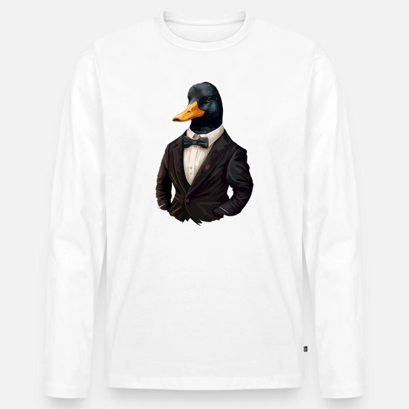 Ente mit Fliege - Männer Premium Bio Langarmshirt - Weiß
