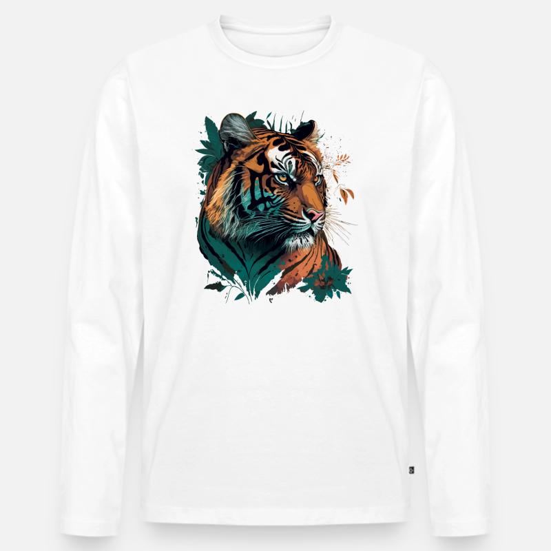 Tigergesicht - Männer Premium Bio Langarmshirt - Weiß