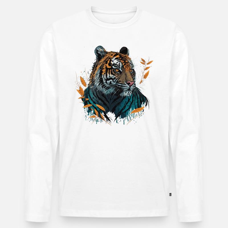 Tiger Design - Männer Premium Bio Langarmshirt - Weiß