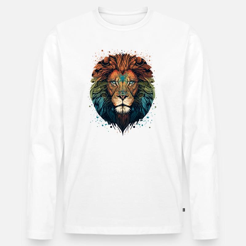 Mandala Löwe - Männer Premium Bio Langarmshirt - Weiß