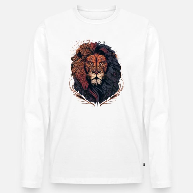 Dunkler Löwe - Männer Premium Bio Langarmshirt - Weiß