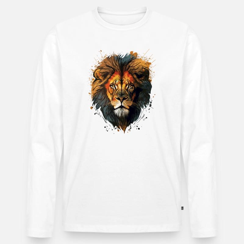 Löwen Geschenkidee - Männer Premium Bio Langarmshirt - Weiß