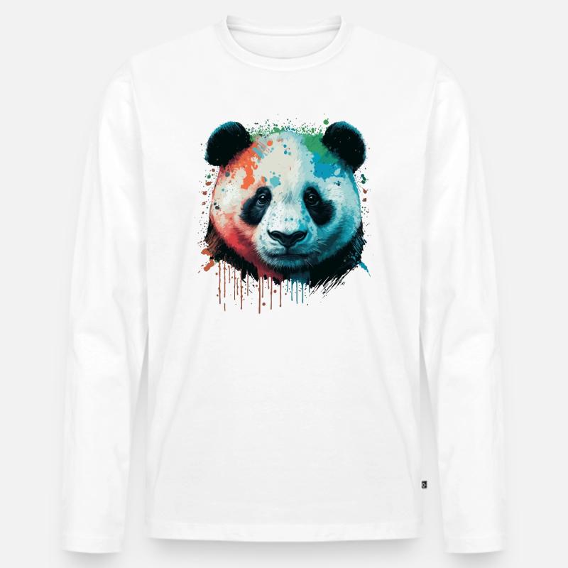 Panda Geschenk für Mädchen - Männer Premium Bio Langarmshirt - Weiß