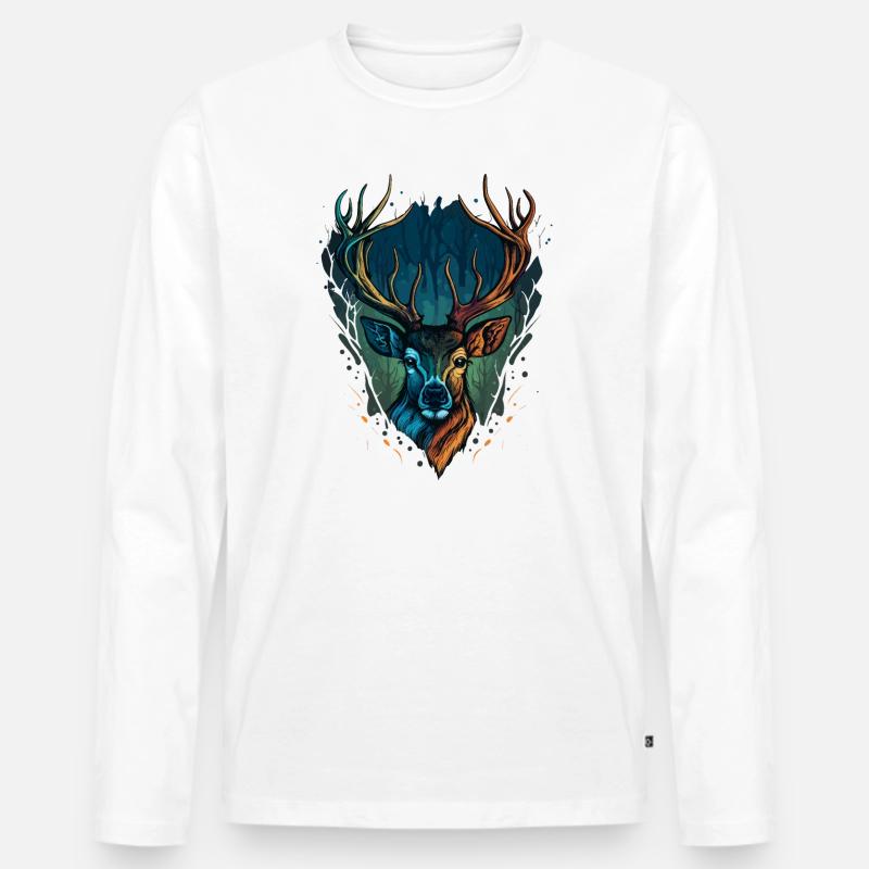 Hirschköpfe - Männer Premium Bio Langarmshirt - Weiß