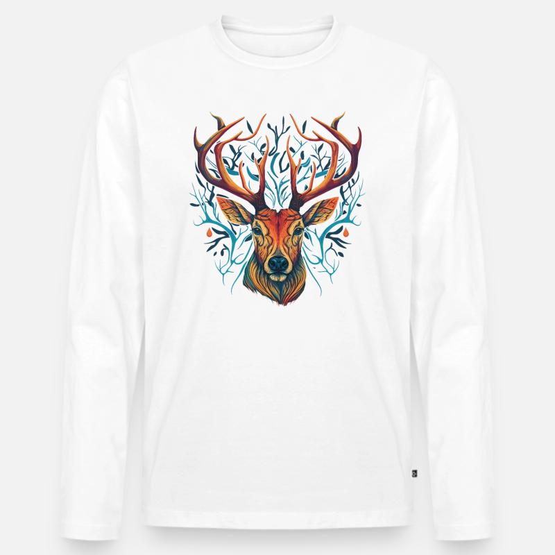 Verrückter Hirschkopf - Männer Premium Bio Langarmshirt - Weiß